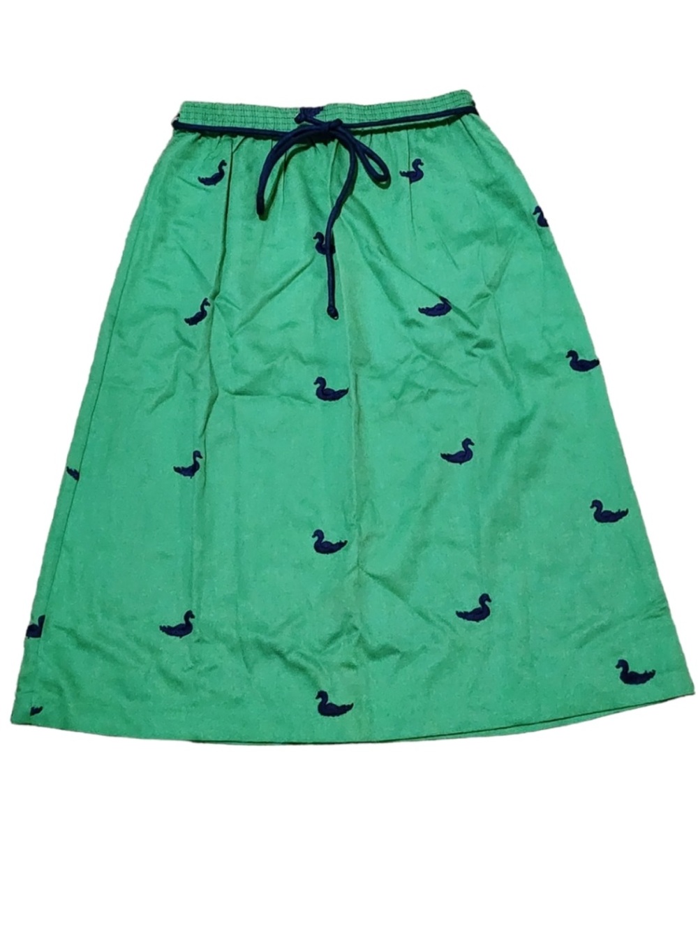 Cherry Hill Green Embroidered Duck-Pattern Midi Skirt
